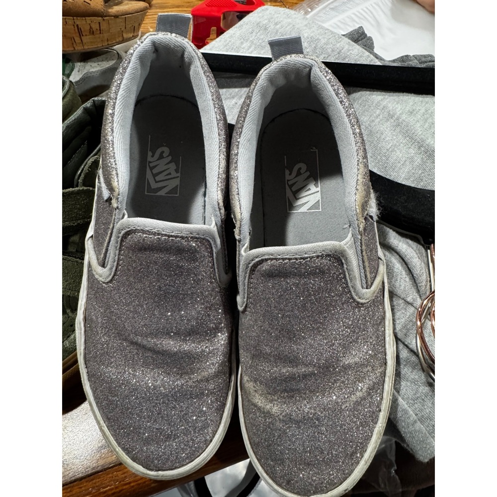 Vans Classic Slip-On Silver Glitter Sneakers Low Top Shoes US Missy 2.0